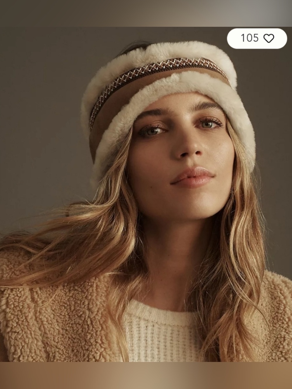 UGG Two-Tone Faux Shearling Hat/headband in Cream and Tan